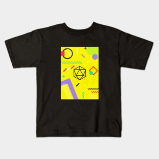 Retro Memphis Yellow Polyhedral 20 Sided Dice Tabletop RPG Kids T-Shirt